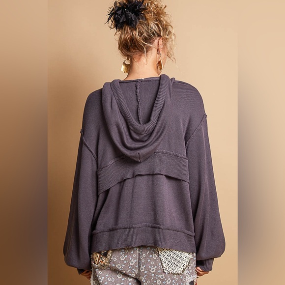 POL Sweater Knit Hoodie gray size Small hoodie 1/4 zip drawstring NWOT - Picture 2 of 5